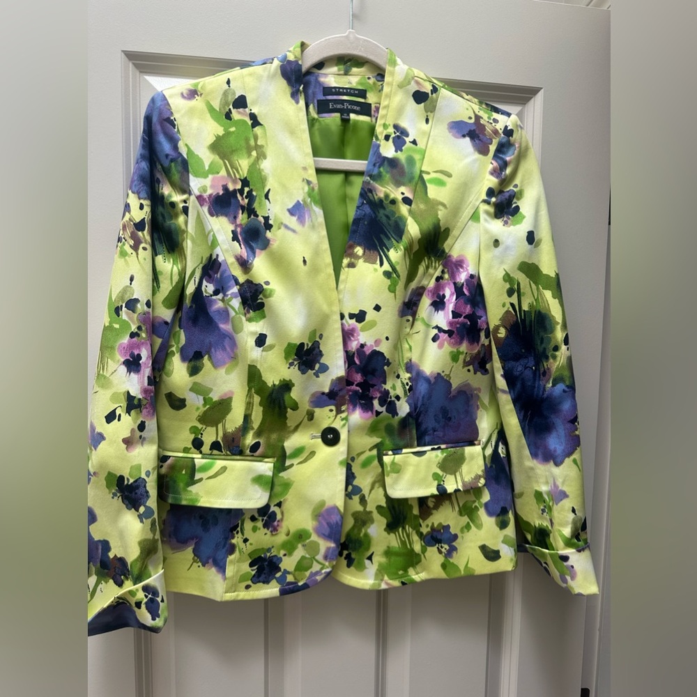 EVAN-PICONE Tailored Jacket Bright Designer Colors Lime Purple Size 10 Lined